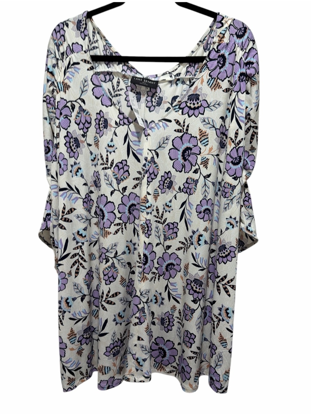 Lane Bryant V-neck Tunic Cream with Lavender Floral Print Size 34/36 (6X) NWT